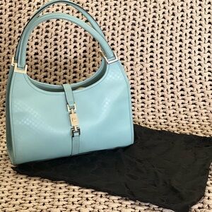 Gucci Vintage Micro GG Monogram Jackie Shoulder Bag Light Blue.